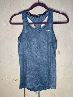 Nike Dri-FIT Miler Print Racerback Running Tank Top Blue XS Blue Wave Pattern